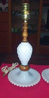 Vtg Quilted Glass And Woods Lamps Milk Glass 13"Tall set of 2.Good vtg condition | eBay