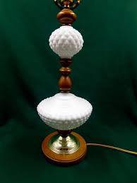 Vintage 25" Milk Glass Hobnail & Wood Boudoir Night Table Electric Lamp "WORKS" | eBay Australia