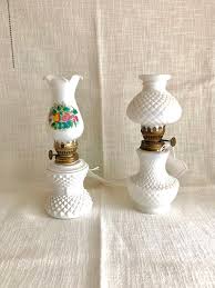 Vintage Milk Glass Oil Lamp: Diamond Hobnail, Fruit Appliqué ...
