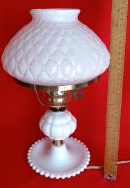 Vintage Milk Glass Lamp Beaded Tray Base Quilted Diamond ...