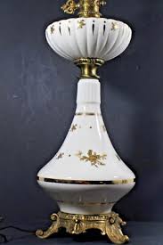 Vintage Leviton White Milk Glass Hand painted Gold table ...