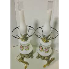Mid Century Hurricane Lamps- A Pair | Chairish