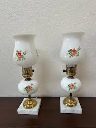 Vintage Milk Glass Hand Painted Floral Table Lamp With Brass ...