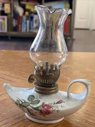 Vintage Medium Sized White Oil Lamp Pink Flowers 5.75 Inches Tall Clear Glass | eBay