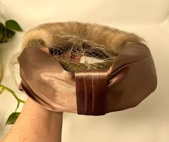 1950's Brown Mink Pillbox Hat With Tulle Netting - Brown ...