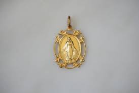 Gold Mother Mary Medal / Vintage Estate C1950 Gold Vermeil ...