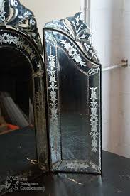 Venetian Floral Etched Glass Beveled Trifold Vanity Mirror Make Up Wall Hanging