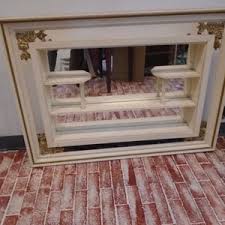 Retro Mirrored Large White Gold Metal Shadow Box With ...