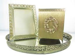 Vintage Vanity Set, Gold Fillagree, Mirror Tray, Art Deco ...
