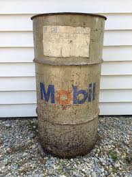 Vintage MOBIL Oil Steel Barrel 120 Lb. Drum 27" Tall Trash ...