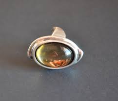 Silvering Vintage Ring,big Blue Oval Crystal Ring, Amber ...