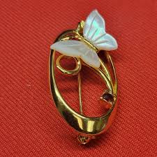 Vintage Butterfly Brooch Pin Mother of Pearl Gold Tone - Etsy