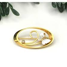 Vintage Gold-tone Butterfly Brooch With Pearl & Faux Diamond ...