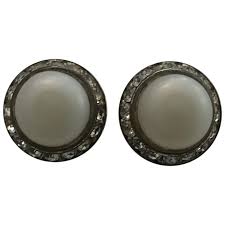 Silver Tone Faux Pearl Clear Rhinestone Clip Earrings. For ...