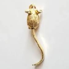 Vintage | Jewelry | Vintage Mouse Brooch By Gerrys Articulated Tail Gold Tone Red Eyes Rat Pin | Poshmark