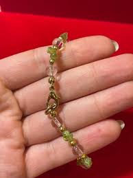 Vintage Green Peridot Clear Glass Beads Strand Gold Tone Link Bracelet 3i 1 | eBay