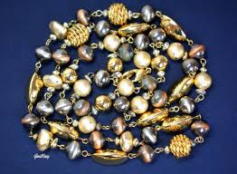 LCi Liz Claiborne Gold Tone Beaded Necklace Runway Couture | eBay