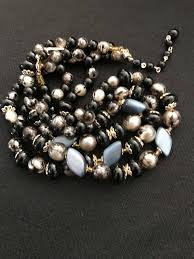 Japan Black and Gray Lucite Bead Multy Strand Necklace Silver Tone Necklace 1960's - Etsy