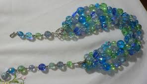 TRIPLE STRAND VINTAGE GLASS BEAD NECKLACE W, MULTI SHADES OF ...
