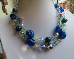 1950's Aurora Borealis & Art Glass Bead 2 Strand Necklace ...