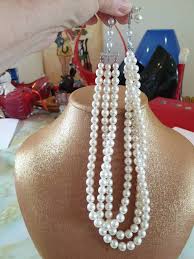 3 Strand Faux Pearl Necklace, 1960s. - Etsy Norway