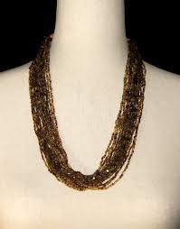Vintage 25 Inch Multi Strand Necklace With Brown and Yellow ...