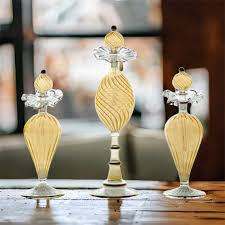 Set of Three Hand Blown Decorative Bottles - Hand Painted - Gold Painted Bottle - Fragrance Decant - Colored Glassware - Antique Glassware - Etsy