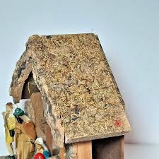 Vintage Christmas Nativity Set Wooden Stable Manger, Affixed Figures, Wood Boar | eBay
