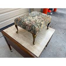 Late 20th Century Vintage Queen Anne Style Stool Floral ...