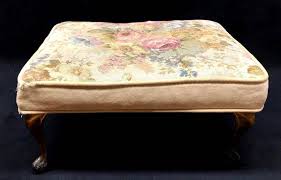 Vintage Velvet Needlepoint Brass Legged Footstool