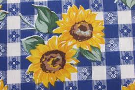 BLUE CAFE CHECK SUNFLOWER FLORAL COUNTRY WESTERN POLYCOTTON ...