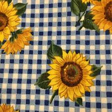 Cloth Napkins Set of Eight Sunflowers on Navy White Gingham ...
