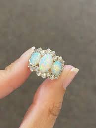 Antique 18k Yellow Gold Genuine Opal & Old Mine Cut Diamond Cluster Ring – Exeter Jewelers