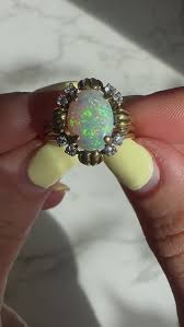 70s Opal Diamond Ring Vintage 18k Yellow Gold Sz 7.25 Cocktail Estate – Sophie Jane