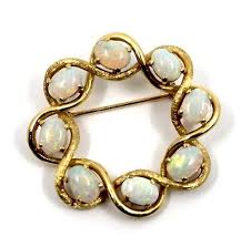 Natural Opal Cabochon Statement Infinity Flower Brooch in 14K Solid Yellow Gold | eBay