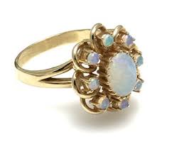 Opal Flower Ring - 14k Yellow Gold Oval and Round Cabochon ...