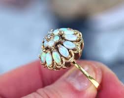 Opal Cluster Princess Ring, Vintage Australian Opal 14K Gold ...
