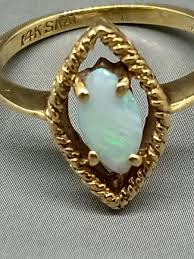 Ladies Size 5 Vintage .50 Carat Fiery Marquis Cut Opal 14 Karat Yellow Gold | eBay
