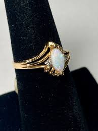 14K Opal Stone Diamond Good luck Ring | eBay