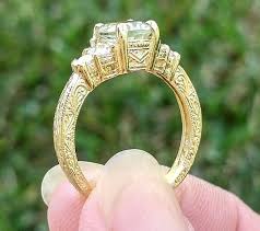 Ornate Oval Prasiolite and Diamond Engraved Engagement ...