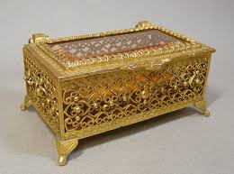 Vintage Hollywood Regency Gold-Tone Jewelry Casket / Box w/ Beveled Glass Lid | eBay