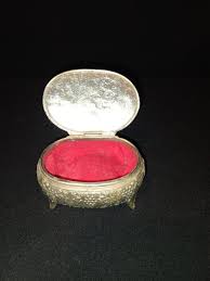 Vintage Ornate Hand Carved Silver Plated Oval Trinket ...