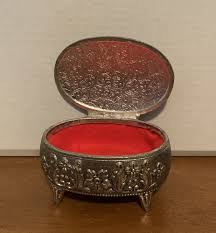 Vintage Pewter Footed Trinket Box Red Lined Hinged Lid Made ...
