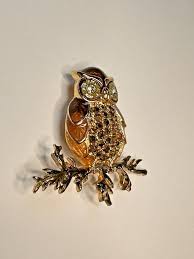 Vintage Napier Owl on Branch Gold Tone Sparkling Rhinestone Enamel Brooch Pin | eBay