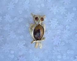 Vintage Gold Plated Owl Brooch With Cabochon Stone - Etsy Australia
