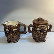 Double Sided Sleepy Owl Vintage Cream Sugar Set Cottage Core ...