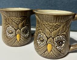 2 Vintage Owl Mugs For Coffee Tea Handmade With Message Have ...