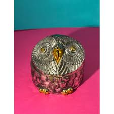 Enesco Vintage Silver & Brass Color Owl Trinket Box Japan ...