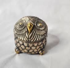 VINTAGE SILVER BRASS Colored Owl Music Box Only Just Begun ...