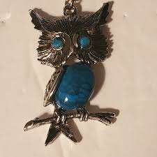 Vintage Silver Tone Turquoise Colored Owl Pendant Necklace ...